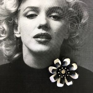 Large black White 1960’s enamel flower brooch